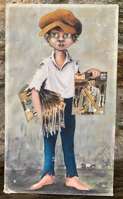 Olio Bambino Poulbot Venditore Di Giornali Paris Match Francia Firmato RIC - Bild 1 von 4