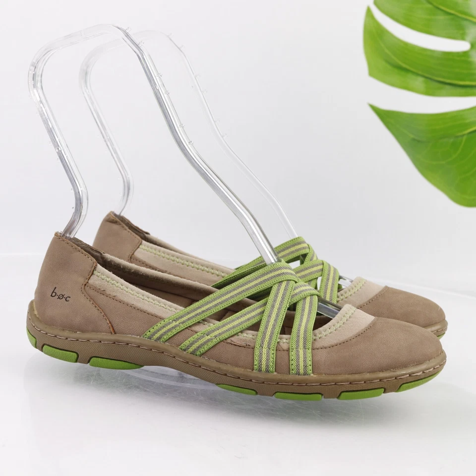 Zapato Born Mujer Nambe Mary Jane Talla 8 Marrón Elástico Verde Correa Plana Sin Cordones Foto 1 de 4