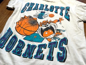 VINTAGE 90’s Looney Tunes Taz Charlotte Hornets Basketball Graphic XL Single ST - Picture 1 of 9