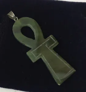 Sterling Silver 925 Jade Jadeite Egyptian Ankh Cross Pendant Necklace Charm A - Picture 1 of 12
