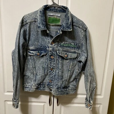 CODE BLEU vintage 80s black acid wash denim trucker jacket Size S Punk Rocker - Image 1 of 4