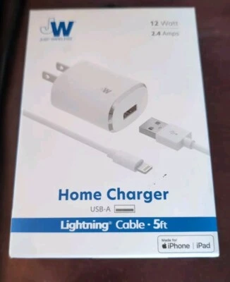 Cargador doméstico inalámbrico Just 12W 2,4 amperios USB-A a cable 5 pies, blanco Foto 1 de 2
