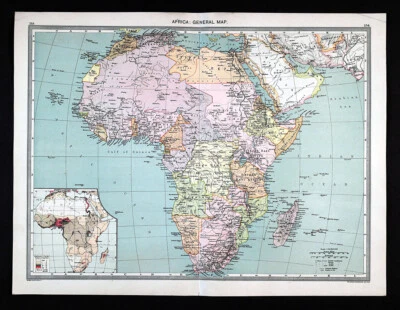 1907 Map Africa Egypt Nubia Ethiopia Madagascar Angola Zanzibar Guinea South  - Image 1 of 4