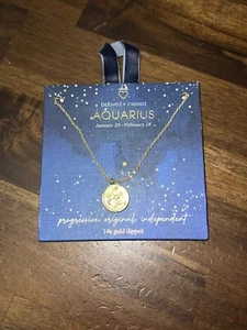 14K Gold Dipped Zodiac Aquarius Pendant Necklace - Gold - Picture 1 of 2