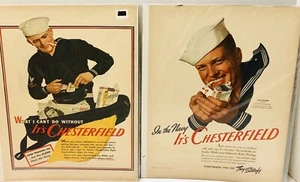 Vintage WW2 Era Chesterfield Cigarettes US Navy Sailors Magazine Ads 1941 & 43 - Picture 1 of 9