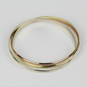 14k Tri-Color Rose, White, Yellow Gold Womens Intertwined Hoops Bangle Bracelet