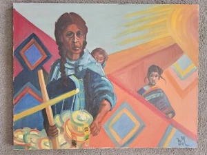 Original mexikanische Kunst Ölgemälde Der Verkäufer 22 x 28 - Bild 1 von 2