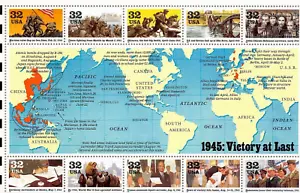 ZWEITER WELTKRIEG 1945 US 50 JAHRE GEDENKMÜNZE 2981 SIEG ZULETZT MNH 10 BRIEFMARKENBLATT - Bild 1 von 2
