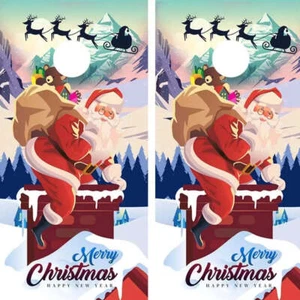 KT Cornhole Wraps Feliz Navidad Papá Noel laminado Cornhole envolturas de vinilo/pegatina - Imagen 1 de 1