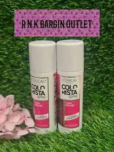 2 ~ L'OREAL ColoRista Spray 1 Day Color # HotPink100 Wash Out In 1 Shampoo 2 Oz 