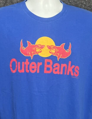 Outer Banks OBX NC Dueling Sharks t-Shirt XL Blue Red Bull Logo Extra Large 🏖️ - Image 1 of 4