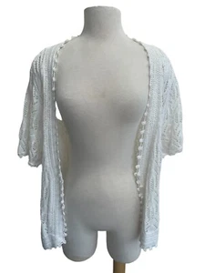 Cárdigan abierto manga corta Lane Bryant para mujer 18-20 blanco encaje algodón - Imagen 1 de 12