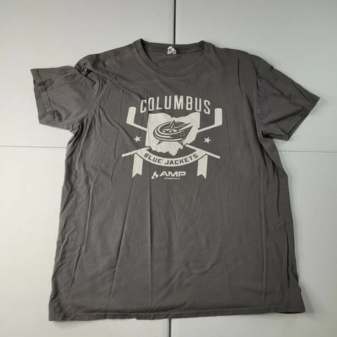 CBJ Columbus Ohio Blue Jackets NHL Amp Energy Gray T Shirt XL Men Hockey Promo Cover