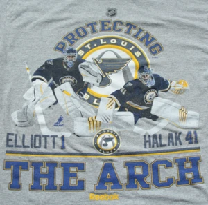 T-shirt St. Louis Blues Jaroslav Halak Brian Elliott NHL Hockey Shirt XL portiere - Foto 1 di 3