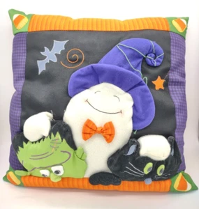 Halloween Ghost Quilted Pillow 16x16 Frankenstein Black Cat Bat Candy Corn - Picture 1 of 3