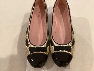 MARC JACOBS ACOLCHADOS CHAROL NEGRO METALIZADO DORADO CUERO BALLET LAZO PISOS Talla 40 Foto 1 de 4