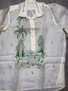 vintage 1940s 50s souvenir shirt WESTERN silk rayon M embroidered ASIAN wwii - Picture 1 of 11