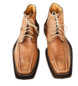 Herren Messing Stiefel Stiefeletten Combat Square Toe Leder Braun Gr. 43,5 / US 10,5 - Bild 1 von 13