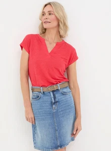 FatFace Bright Red 100% Linen Notch Neck Tee - US Size 18 - Picture 1 of 8
