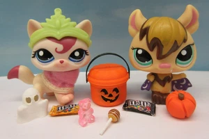 LITTLEST PET SHOP #1679 1680 PINK PRINCESS CAT & BAT HALLOWEEN COMPLETE + SET - Picture 1 of 12