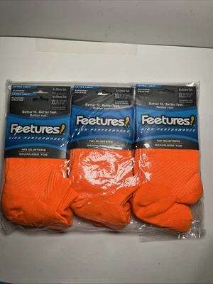 6 Pairs Feetures High Performance Ultra Light, No Show Tab, Orange, XL Brand New - Image 1 of 4