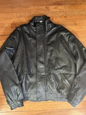 Chaqueta de Cuero Negra Andrew Marc Vintage Talla XL Diseñador Cremallera Completa Años 90 Foto 1 de 4