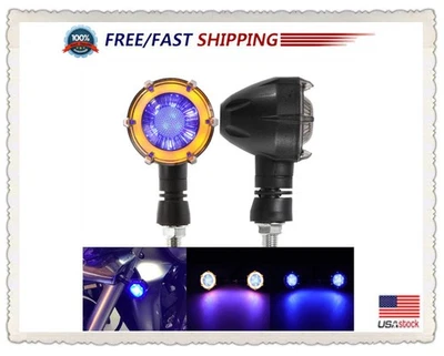 Motorcycle Blue LED Turn Signal Blinkers Indicator DRL Light For Yamaha Honda Foto 1 de 4