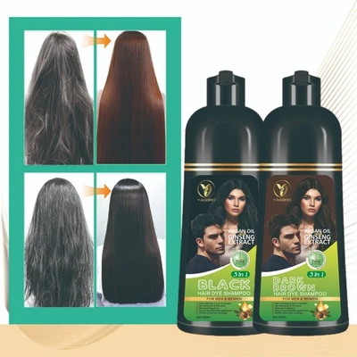 YASBRO Hair Dye Shampoo 3 in 1 Herbal Essences Hair Moisturizing Black , Dark Brown