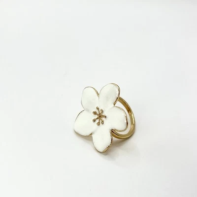 White Enamel Flower Gold Ring , Adjustable Dainty Floral Statement Jewelry Gift - Image 1 of 4