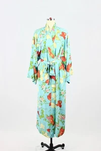 NWOT NATORI Turquoise Blue Floral Matte Satin Kimono Robe, Size M - Bild 1 von 12