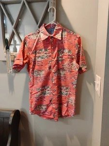 Camisa hawaiana de agua salada IZOD para hombre pequeña rosa tropical palmera abotonada E24 - Imagen 1 de 3