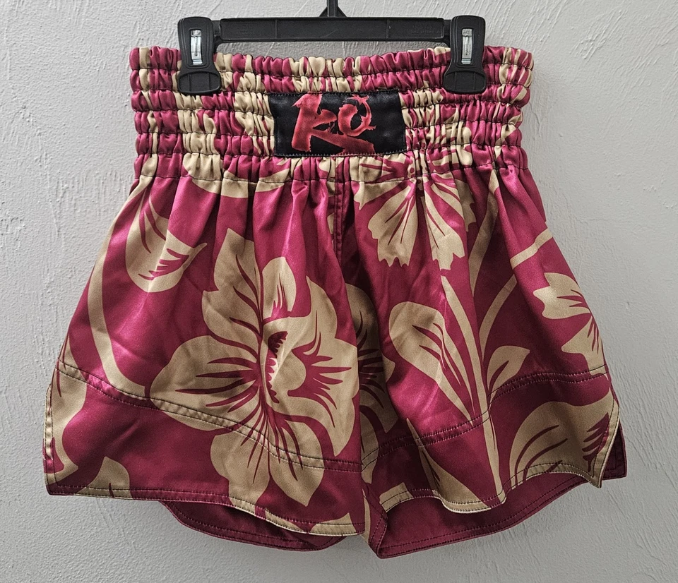 Muay Thai Boxing Shorts Red Fashion Flower Youth Size Large Training Fight MMA - Image 1 of 4
