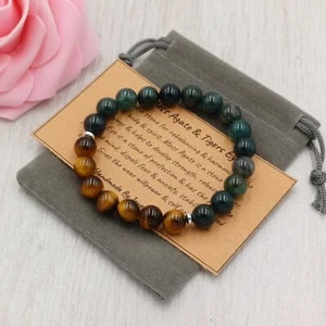 MOSS AGATE & TIGERS EYE Handmade Crystal Healing Gemstone Stretch Bracelet 6/8mm - Picture 1 of 12