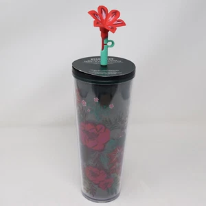 Starbucks Holiday 2022 Poinsettia Venti Becher Blume Stroh Topper Rosette Neu - Bild 1 von 15