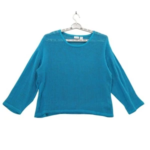 Chico's Pullover Tunic Top Open Knit Coverup Long Sleeve Blue Size 3 XL - Picture 1 of 8
