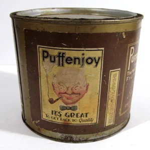 Vtg Collectable PUFFENJOY Tin Cin Tobacco co. Minneapolis Mn. Paper Label EMPTY - Picture 1 of 9