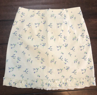 Falda Urban Outfitters Talla Pequeña Amarilla Púrpura Floral Algodón Elástico Mini Foto 1 de 4