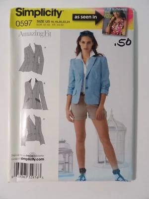 Simplicity 0597 Misses Lined Jacket w/Pieces for A, B or C Cup Sizes 16-24 Uncut - Image 1 of 3