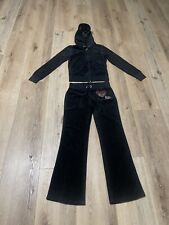 bebe2B black velour sweatsuit with bedazzled hearts top-S, pants -XS