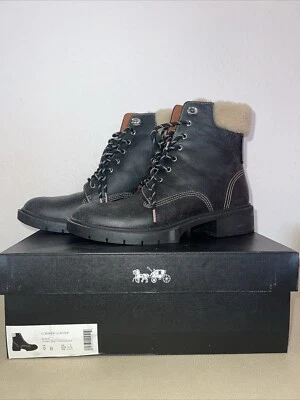 COACH AUTHENTIC Lorimer Shearling-Trim Canvas Boots in Black. - Image 1 of 4