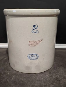Vintage 2 Gallon Red Wing Union Co Small Wing Stoneware Crock Red Wing Minn. - Picture 1 of 12