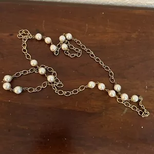 "Collar de cadena gruesa vintage con detalles de perlas de imitación 36""" - Imagen 1 de 3