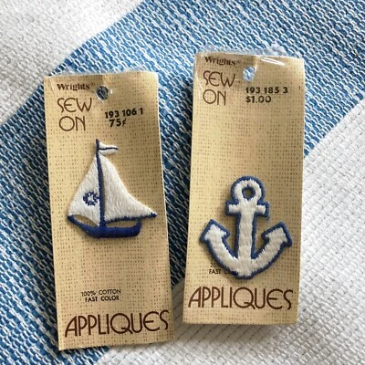 Vintage Sew On Patch Set Nautical Anchor 70s/80s NOS Denim Hippie Boho Appliqué - Image 1 of 4