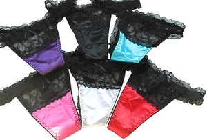 Choice of 6 Colours Beautiful Sexy Ladies Panties Briefs Thong Satin & Lace 8-10 - Picture 1 of 6