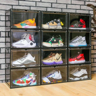 14" Magnetic Shoe Storage Box Drop Side Sneaker Stackable Container 1/2/4Pc - Image 1 of 4