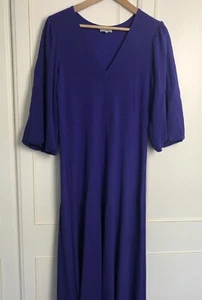 Jigsaw Midi Jersey Dress Size M UK 12 Purple Stretchy Half Puff Sleeve Workwear - Picture 1 of 11