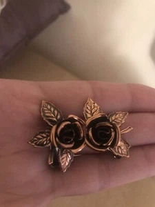 Vintage Blume Rose Ohrringe massiv Kupfer Clip On Ohrringe - Bild 1 von 3