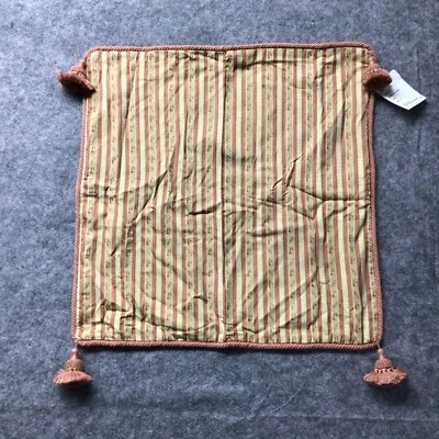 Fino Lino Pillow Sham Euro 26x26 Pink Flowers Striped Tassels NWT - Image 1 of 4