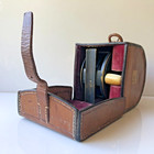 Antique Chas Farlow's Brass  3⅜” Salmon Fly Fishing Reel & Block Leather Case
