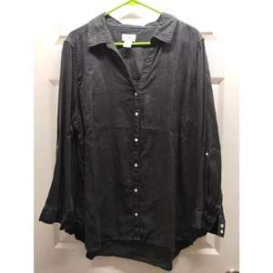 Sigrid Olsen Women's Plus Size 2X Black Linen Button Up Roll Tab Sleeves Shirt - Picture 1 of 5